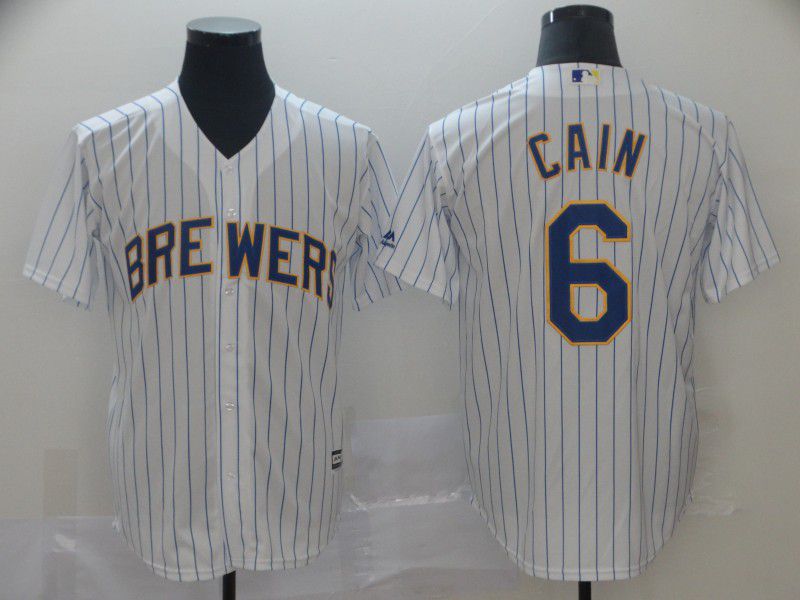 Men Milwaukee Brewers 6 Cain White Game MLB Jersey